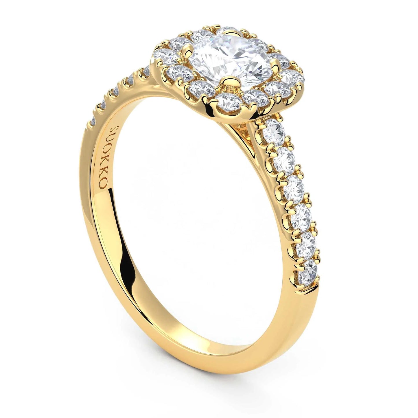 Suokko Timanttikorut -timanttisormus keltakultaa, jossa istutettuna 25 timanttia. Tuotekoodi KR17277BR50A1