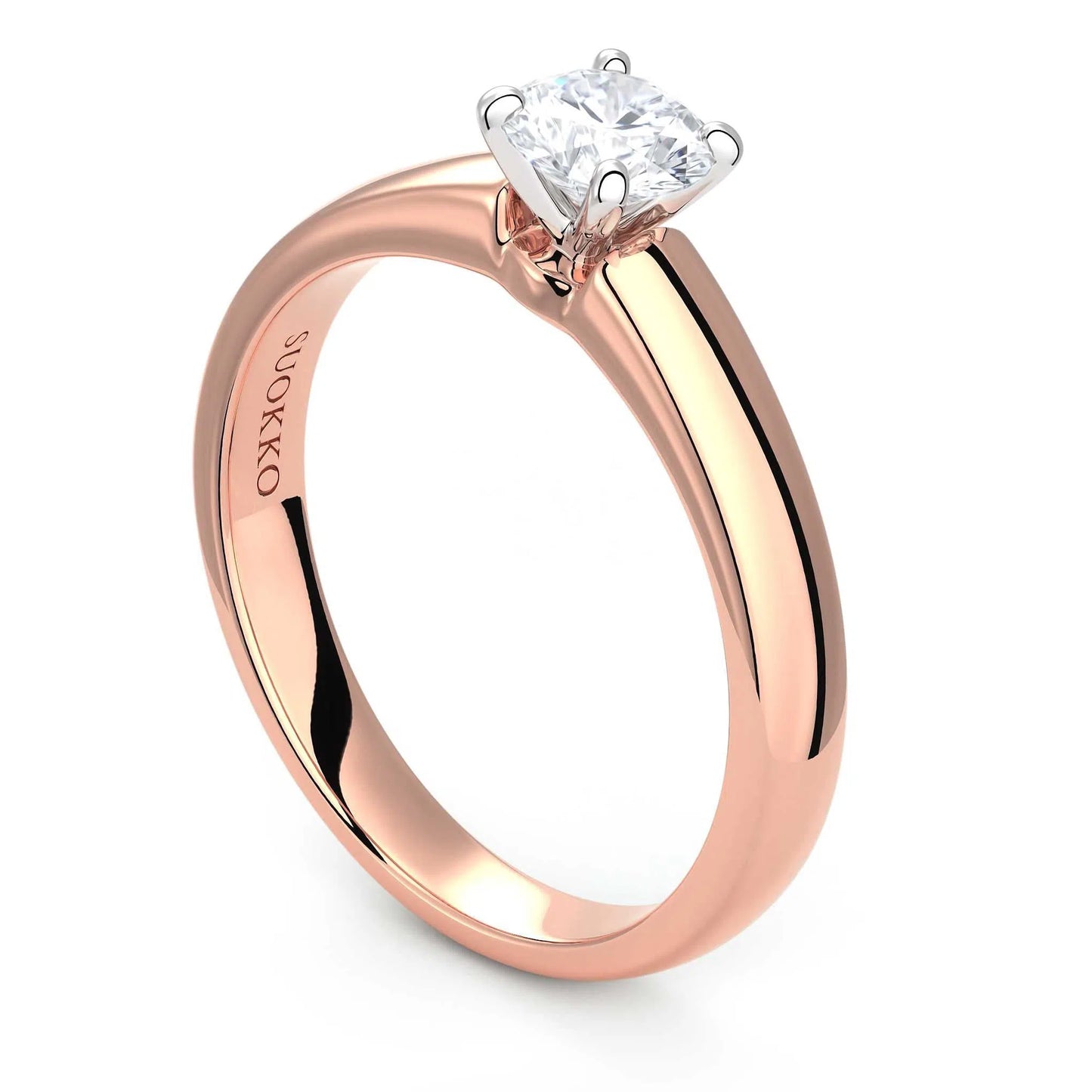 Suokko Timanttikorut -timanttisormus rosakultaa, jossa istutettuna yksi timantti. Tuotekoodi KR17282BR45
