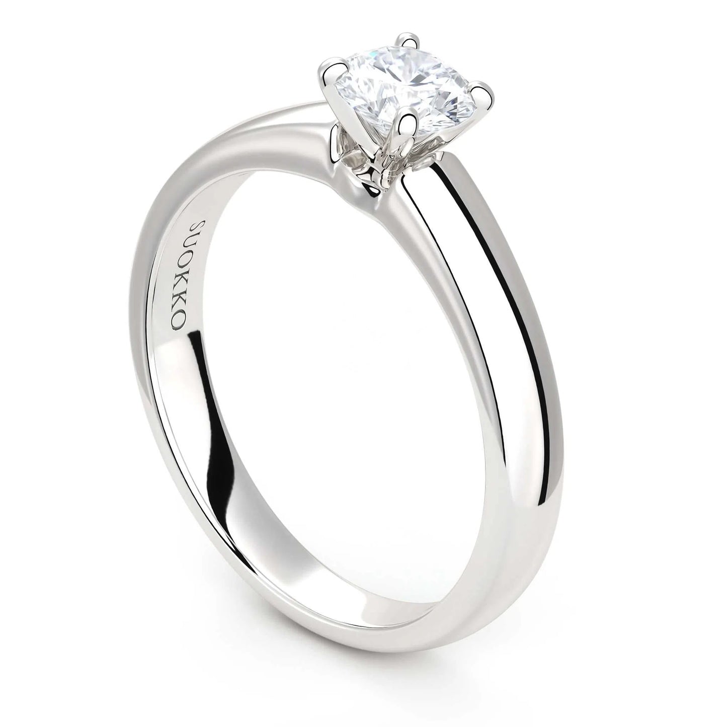 Suokko Timanttikorut -timanttisormus valkokultaa, jossa istutettuna yksi timantti. Tuotekoodi KR17282BR45