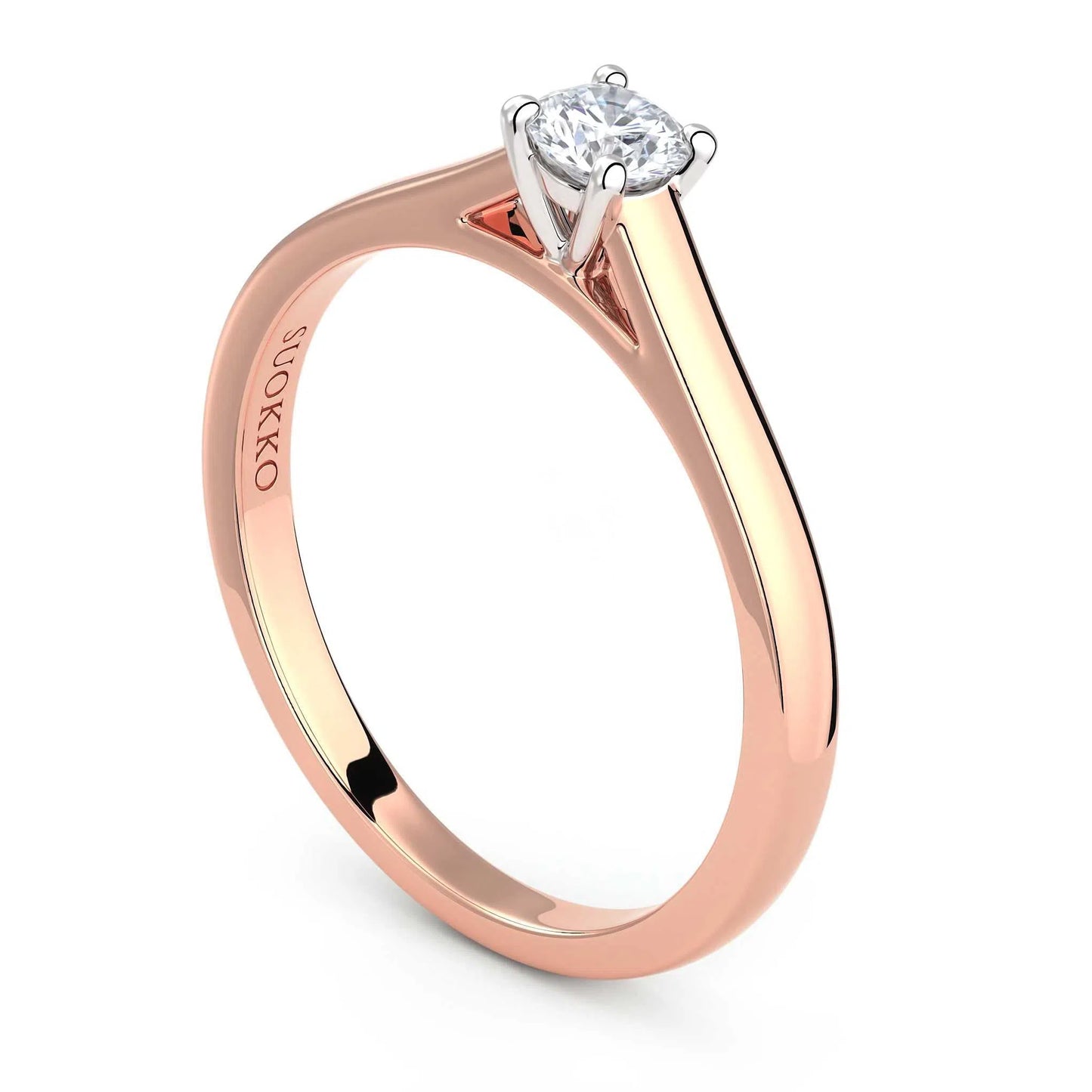 Suokko Timanttikorut -timanttisormus rosakultaa, jossa istutettuna yksi timantti. Tuotekoodi KR17417BR20