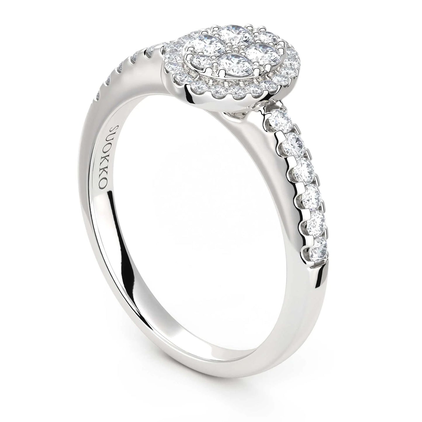 Suokko Timanttikorut -timanttisormus valkokultaa, jossa istutettuna 38 timanttia. Tuotekoodi KR17973