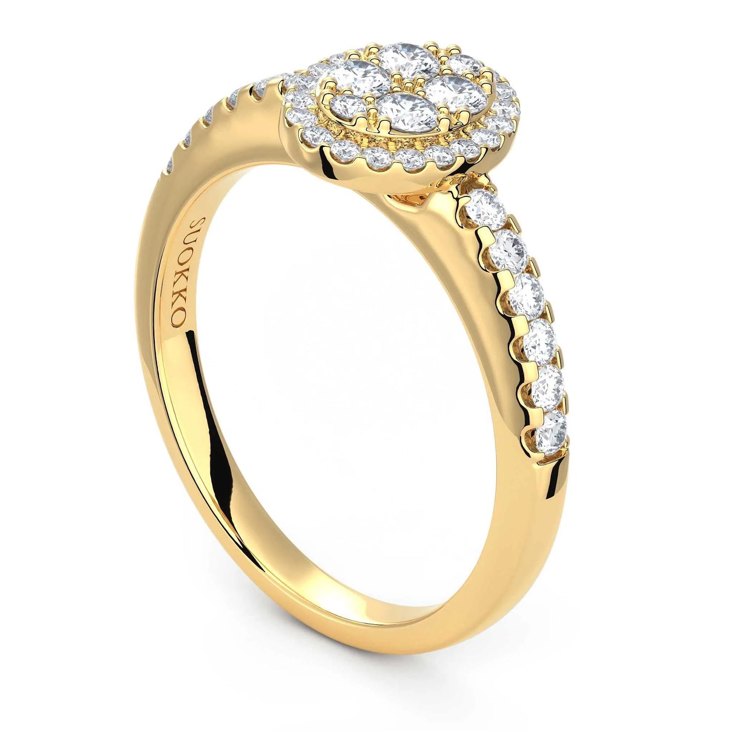 Suokko Timanttikorut -timanttisormus keltakultaa, jossa istutettuna 38 timanttia. Tuotekoodi KR17973