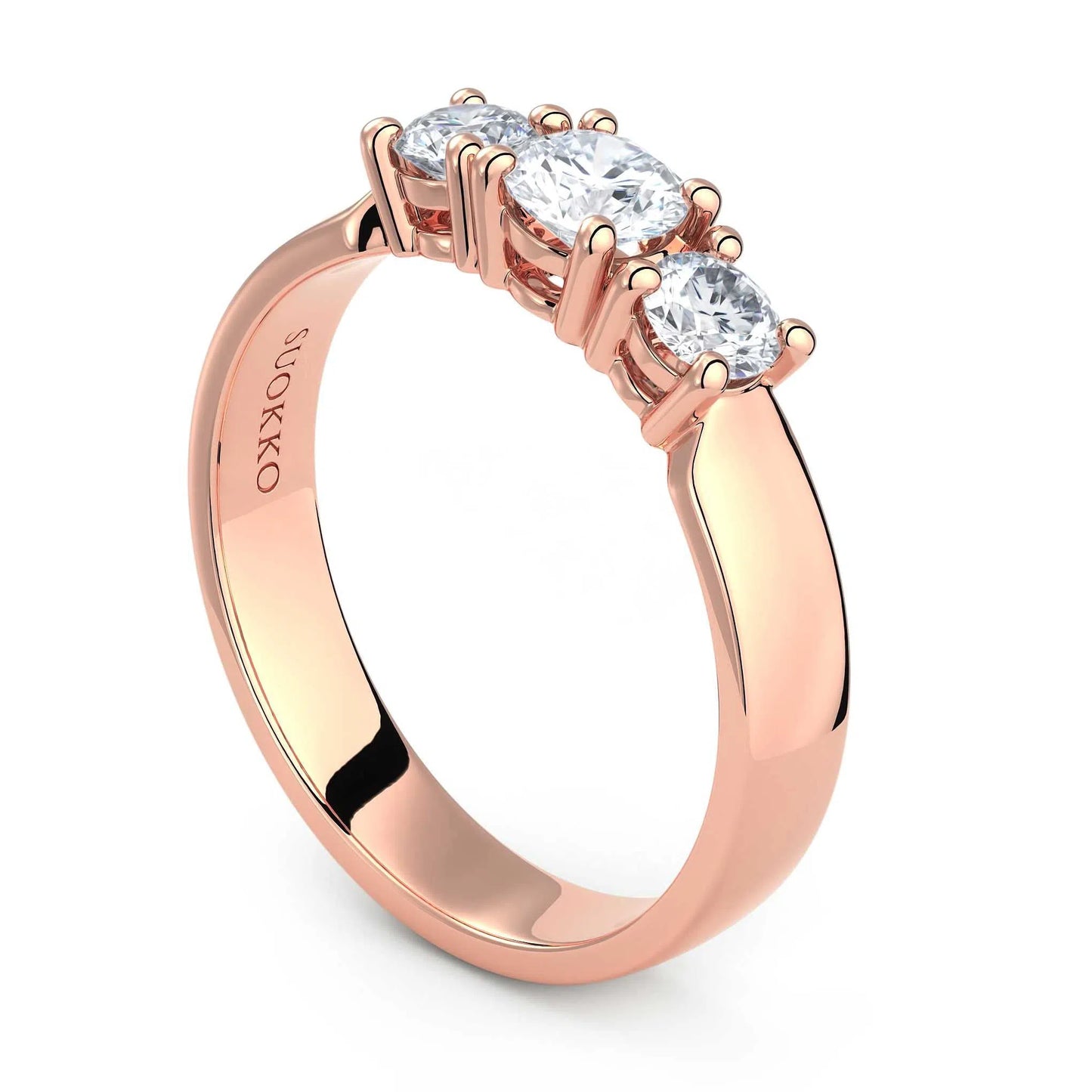 Suokko Timanttikorut -timanttisormus rosakultaa, jossa istutettuna 3 timanttia. Tuotekoodi KR17979BR30