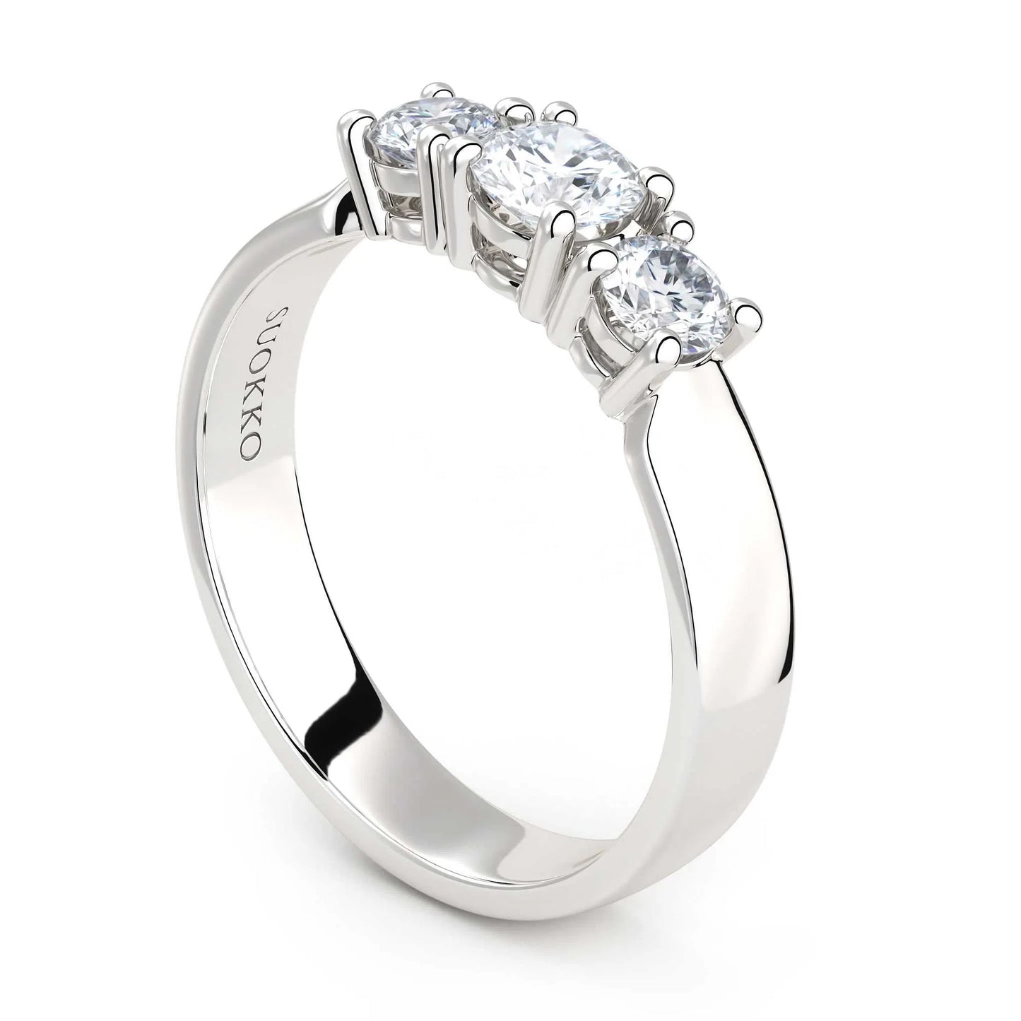 Suokko Timanttikorut -timanttisormus valkokultaa, jossa istutettuna 3 timanttia. Tuotekoodi KR17979BR30