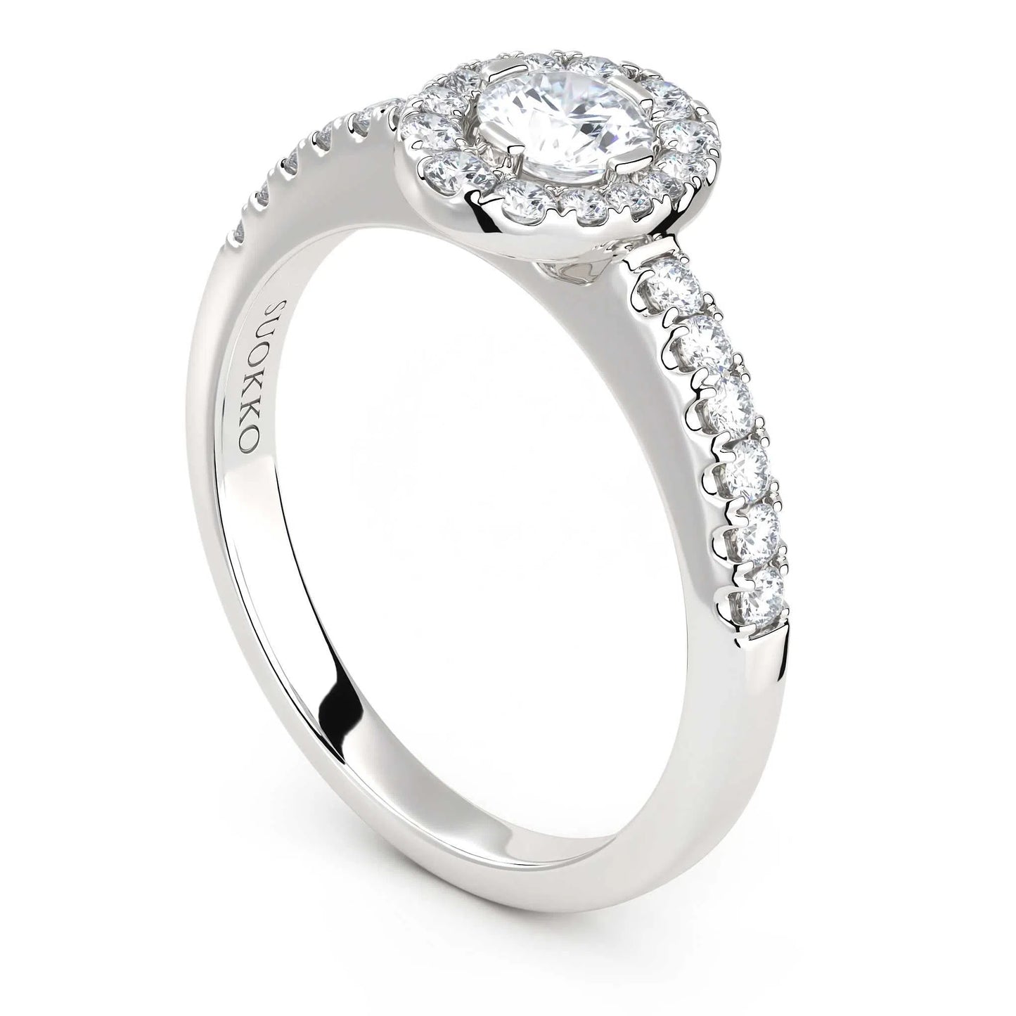 Suokko Timanttikorut -timanttisormus valkokultaa, jossa istutettuna 27 timanttia. Tuotekoodi KR18268BR30