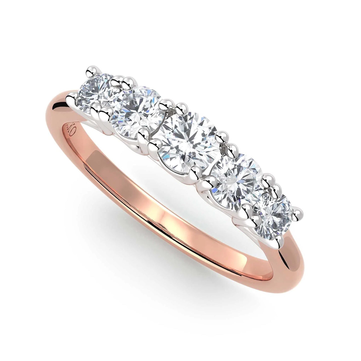 Suokko Timanttikorut -timanttisormus rosakultaa, jossa istutettuna 5 timanttia. Tuotekoodi KR18445BR20