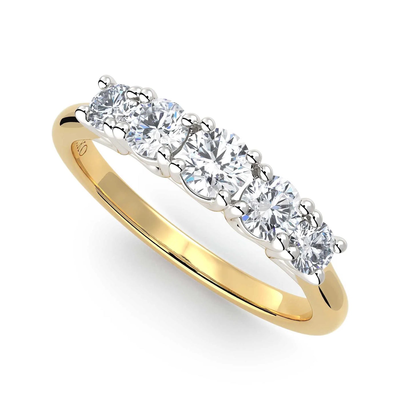 Suokko Timanttikorut -timanttisormus keltakultaa, jossa istutettuna 5 timanttia. Tuotekoodi KR18445BR20