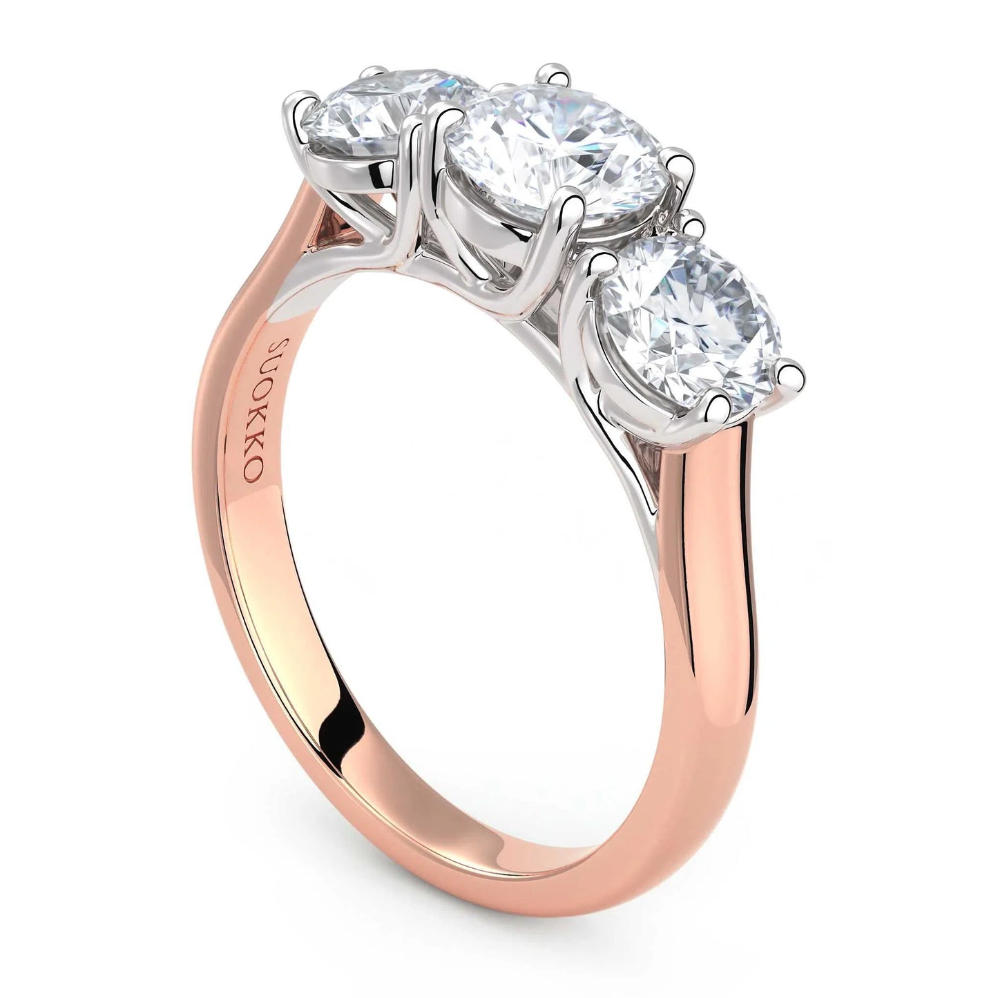 Suokko Timanttikorut -timanttisormus rosakultaa, jossa istutettuna 3 timanttia. Tuotekoodi KR18445BR70