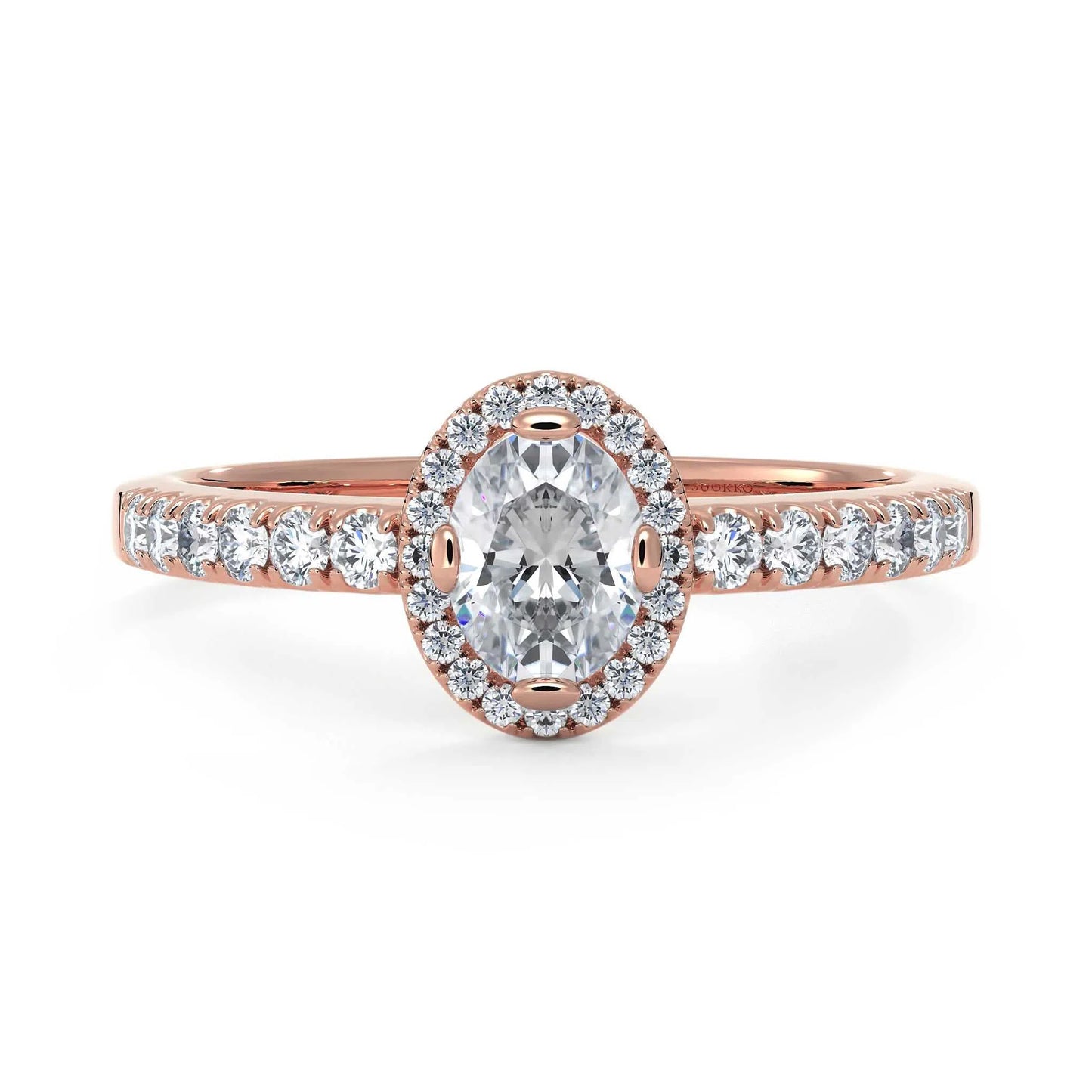 Suokko Timanttikorut -timanttisormus rosakultaa, jossa istutettuna 33 timanttia. Tuotekoodi KR18453OV5.5X4