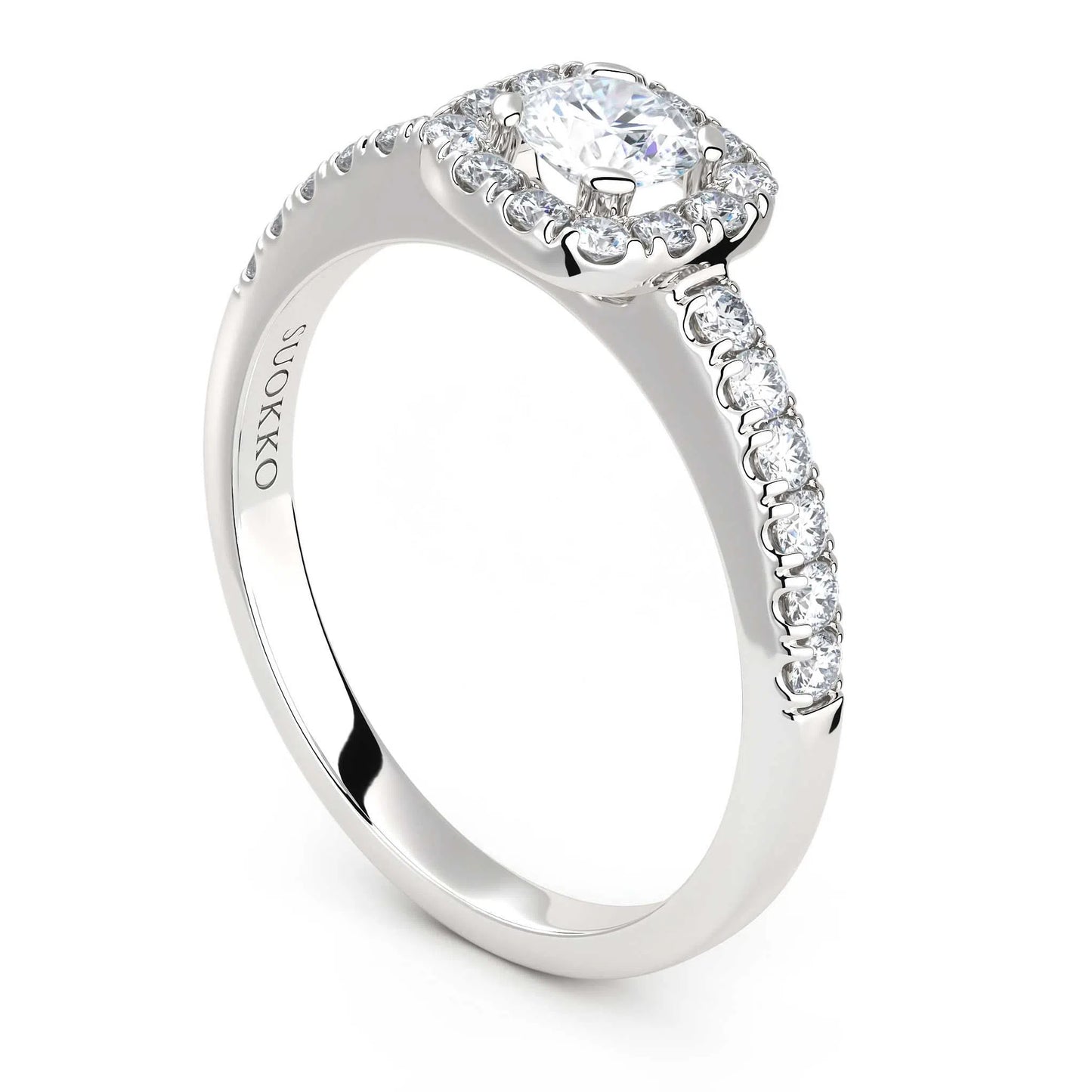 Suokko Timanttikorut -timanttisormus valkokultaa, jossa istutettuna 25 timanttia. Tuotekoodi KR18530BR30