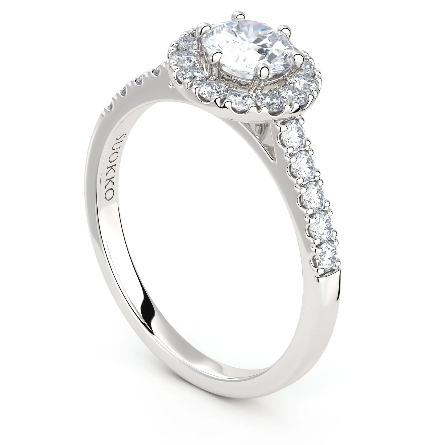 Suokko Timanttikorut -timanttisormus valkokultaa, jossa istutettuna 24 timanttia. Tuotekoodi KR18564BR50