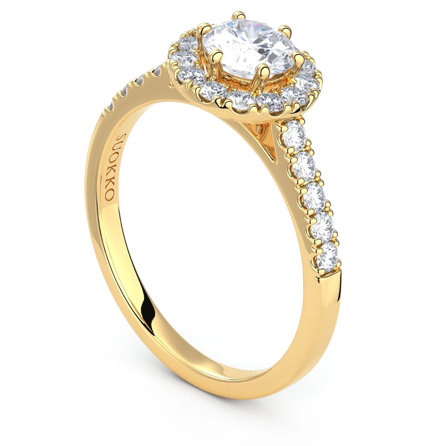 Suokko Timanttikorut -timanttisormus keltakultaa, jossa istutettuna 24 timanttia. Tuotekoodi KR18564BR50