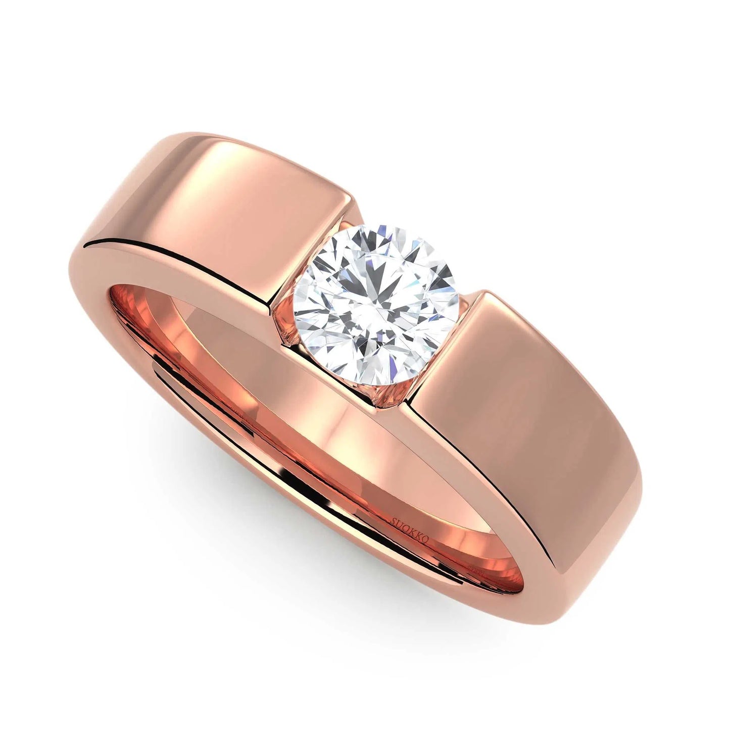 Suokko Timanttikorut -timanttisormus rosakultaa, jossa istutettuna yksi timantti. Tuotekoodi KR18720BR50