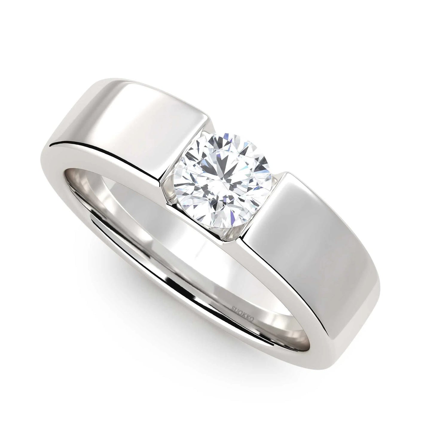 Suokko Timanttikorut -timanttisormus valkokultaa, jossa istutettuna yksi timantti. Tuotekoodi KR18720BR50