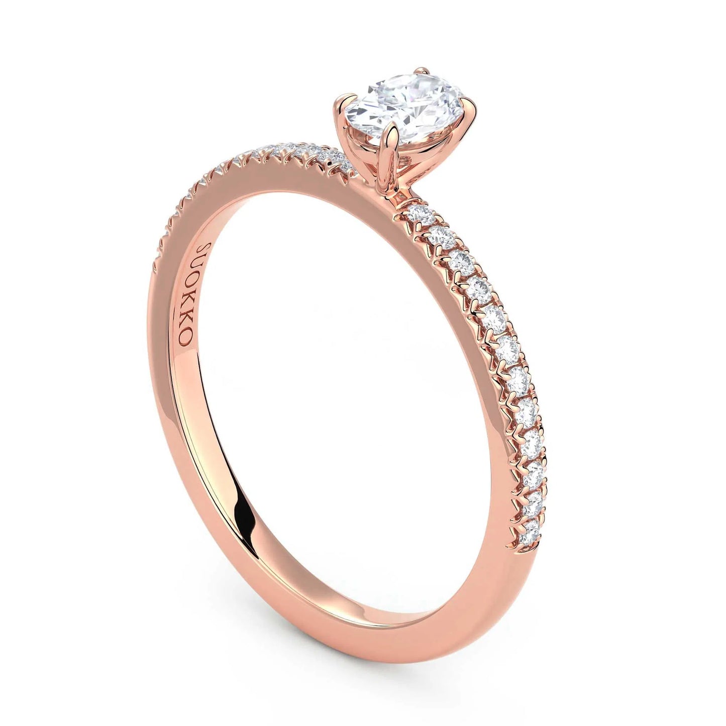 Suokko Timanttikorut -timanttisormus rosakultaa, jossa istutettuna 25 timanttia. Tuotekoodi KR19038OV30