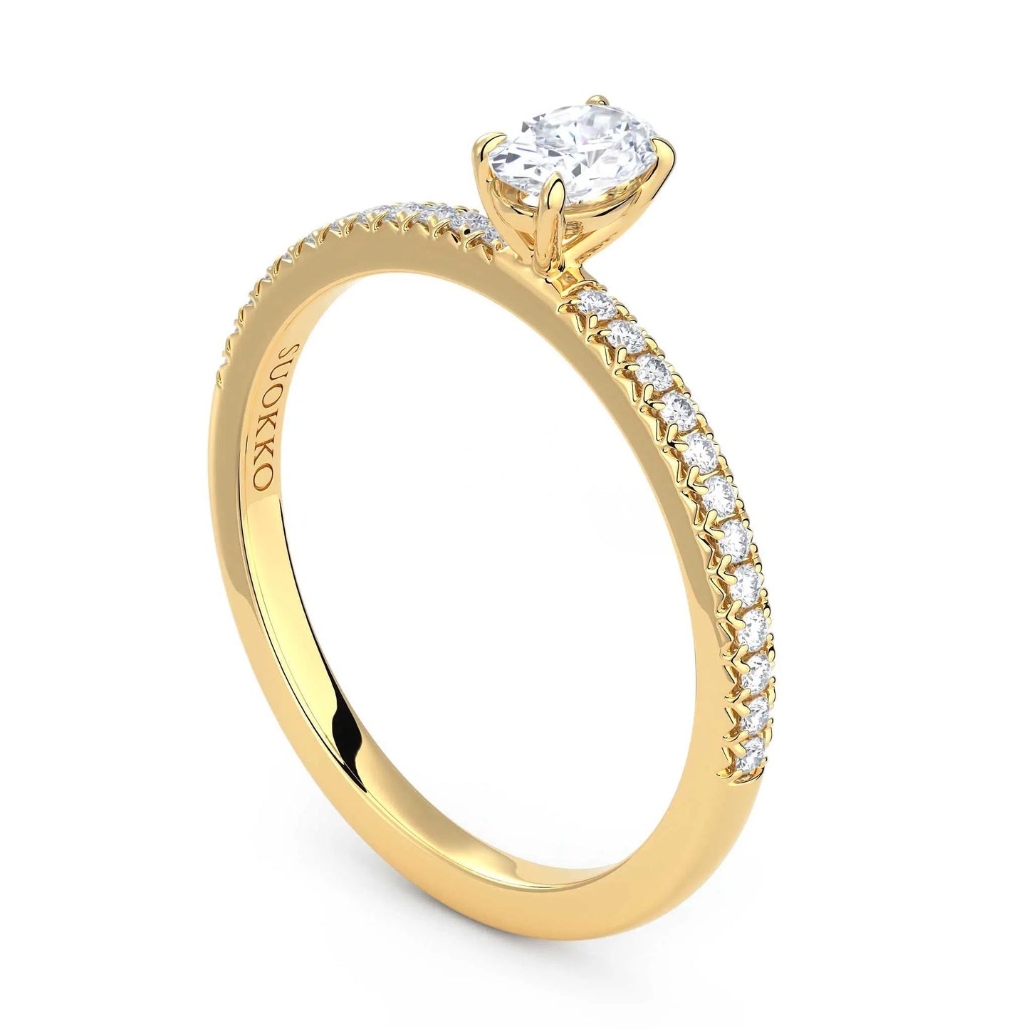 Suokko Timanttikorut -timanttisormus keltakultaa, jossa istutettuna 25 timanttia. Tuotekoodi KR19038OV30