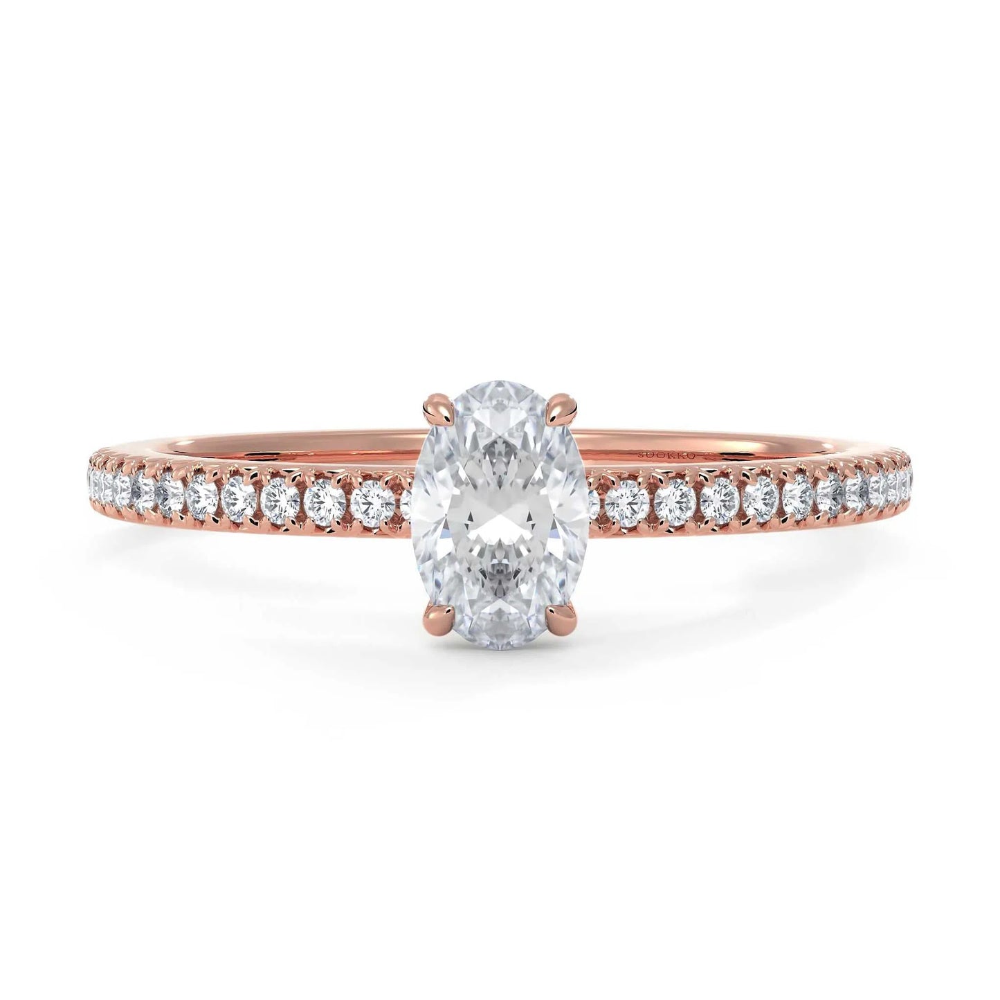 Suokko Timanttikorut -timanttisormus rosakultaa, jossa istutettuna 25 timanttia. Tuotekoodi KR19038OV50