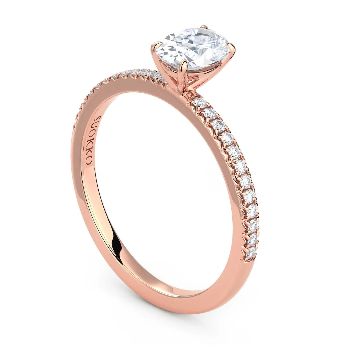 Suokko Timanttikorut -timanttisormus rosakultaa, jossa istutettuna 25 timanttia. Tuotekoodi KR19038OV75