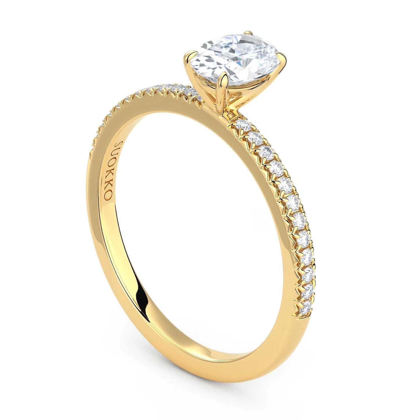 Suokko Timanttikorut -timanttisormus keltakultaa, jossa istutettuna 25 timanttia. Tuotekoodi KR19038OV75