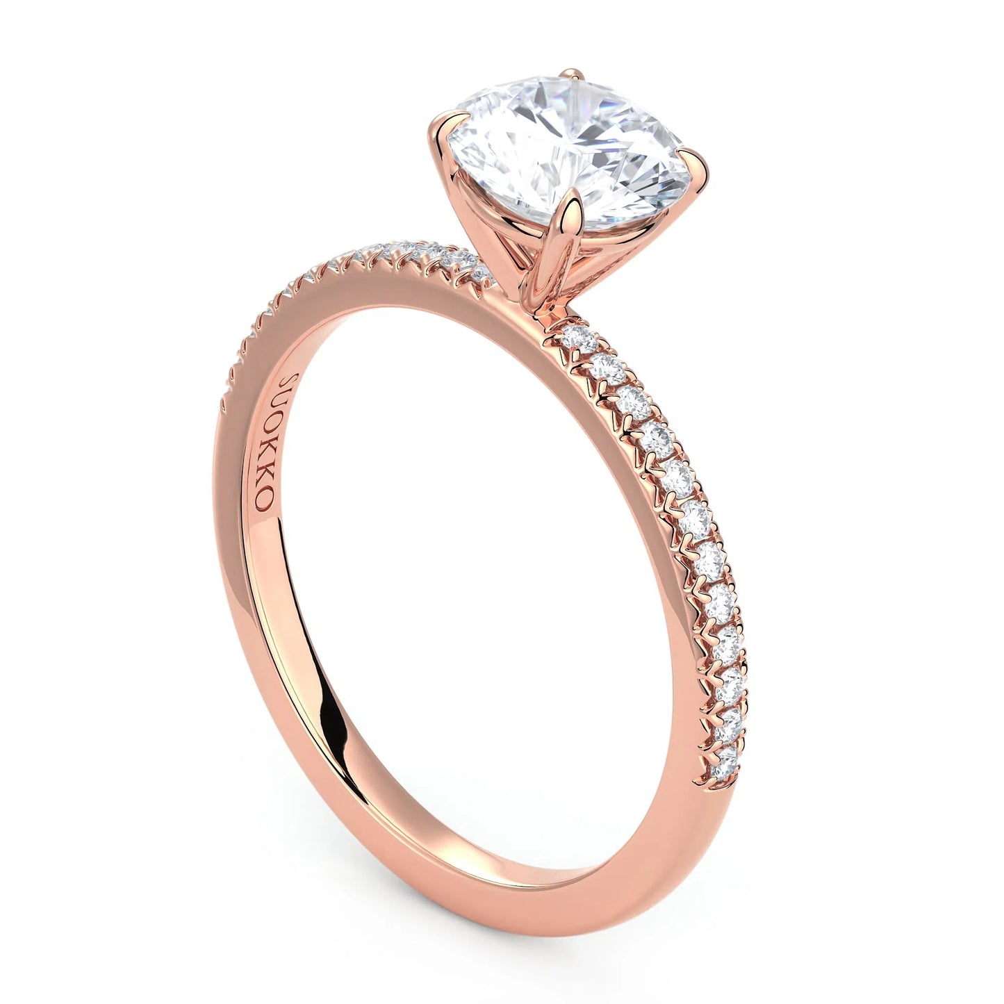 Suokko Timanttikorut -timanttisormus rosakultaa, jossa istutettuna 25 timanttia. Tuotekoodi KR19039BR100