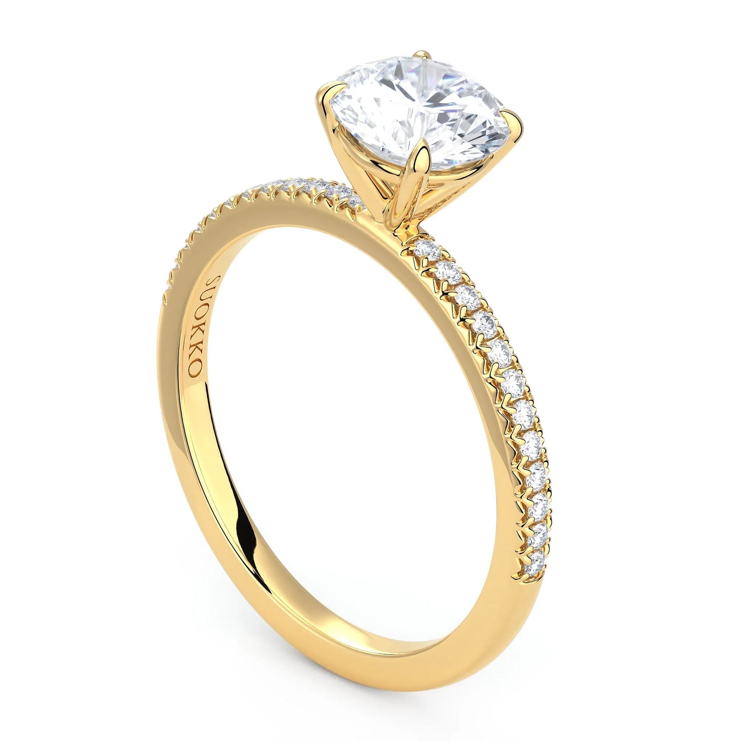 Suokko Timanttikorut -timanttisormus keltakultaa, jossa istutettuna 25 timanttia. Tuotekoodi KR19039BR100