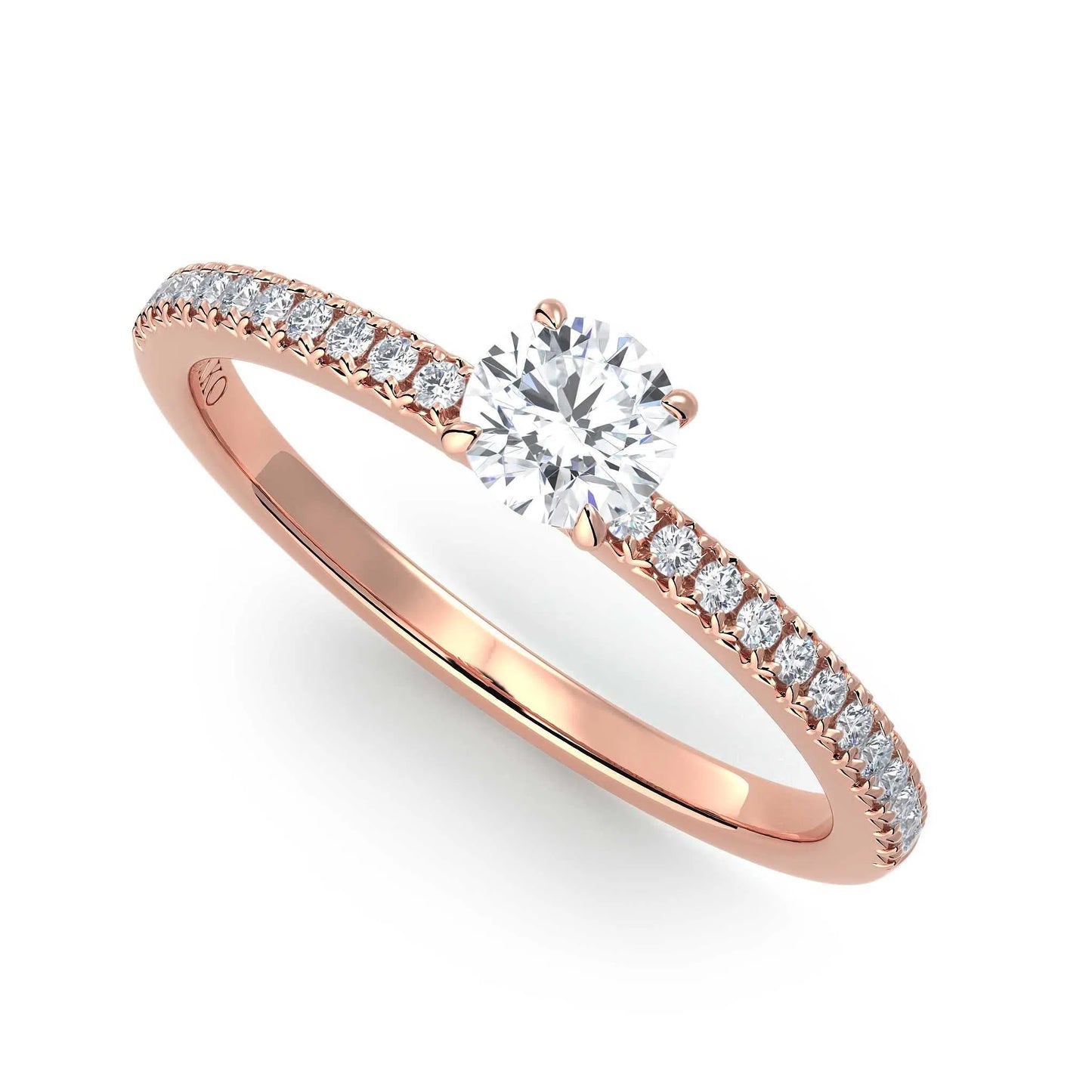 Suokko Timanttikorut -timanttisormus rosakultaa, jossa istutettuna 25 timanttia. Tuotekoodi KR19039BR30