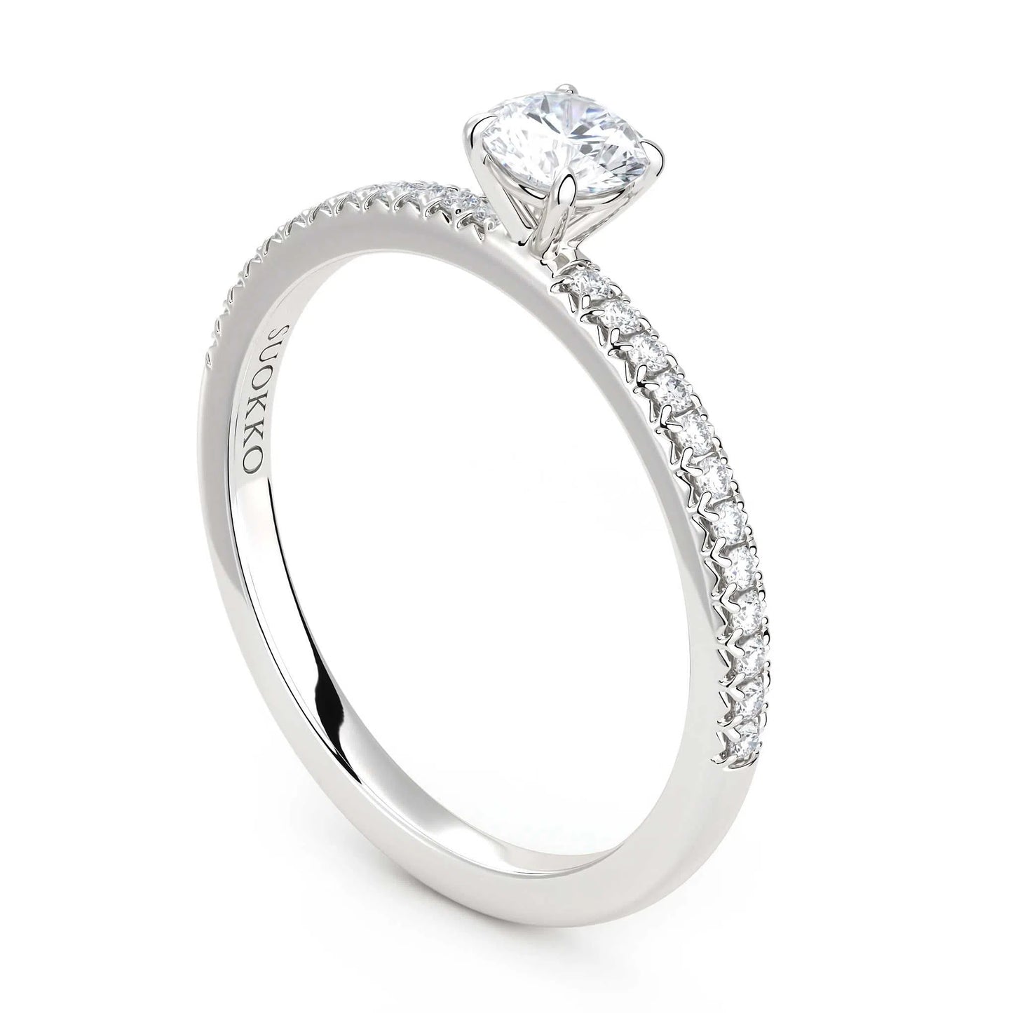 Suokko Timanttikorut -timanttisormus valkokultaa, jossa istutettuna 25 timanttia. Tuotekoodi KR19039BR30