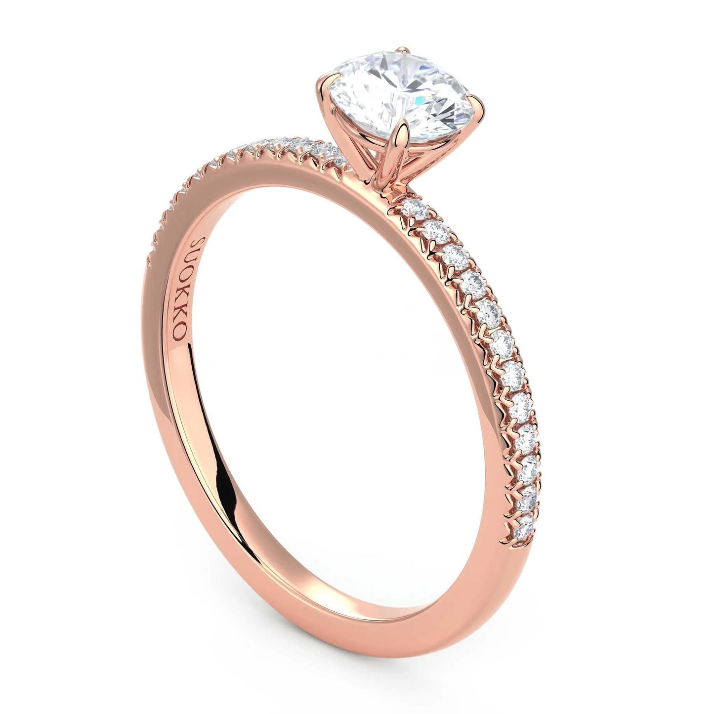 Suokko Timanttikorut -timanttisormus rosakultaa, jossa istutettuna 25 timanttia. Tuotekoodi KR19039BR50