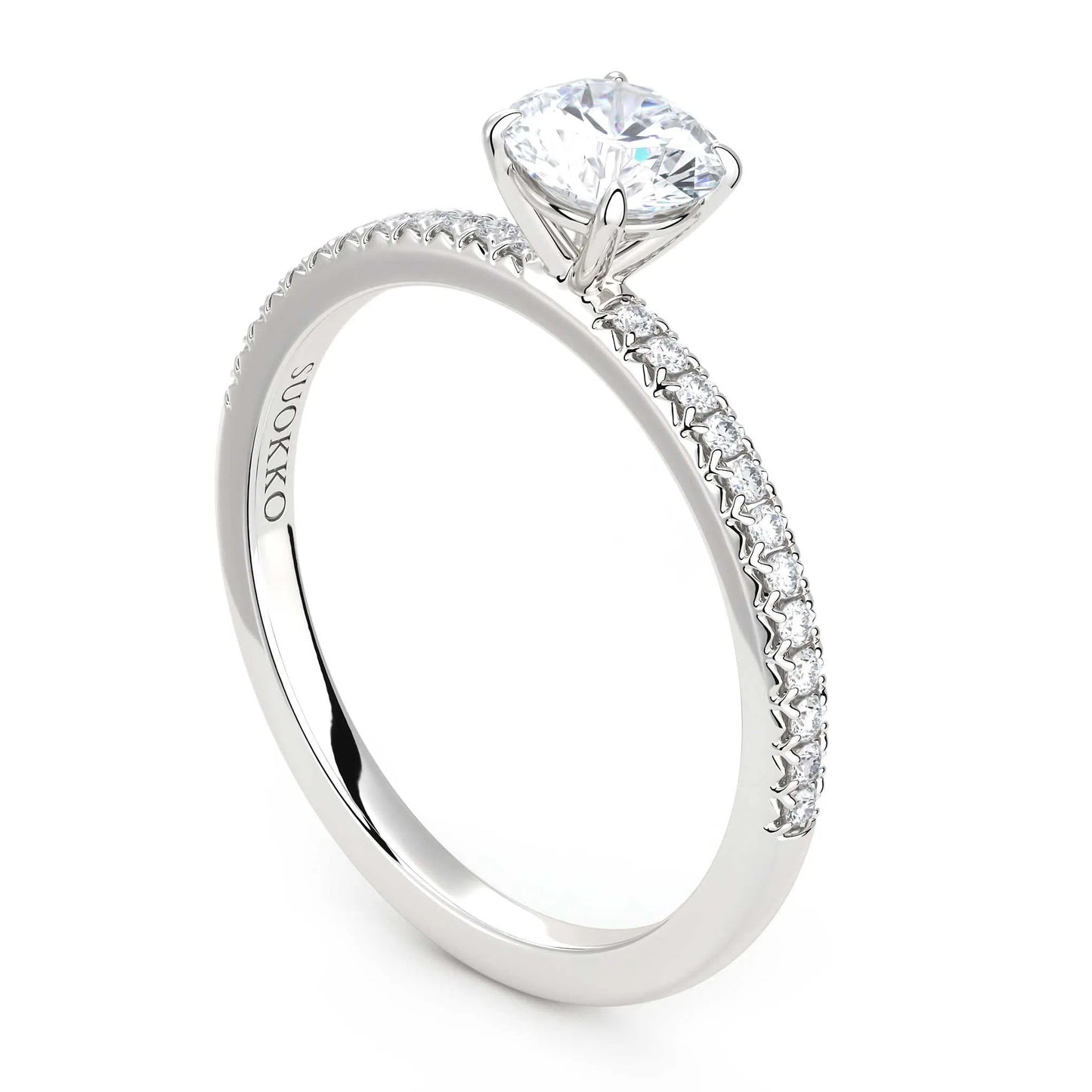 Suokko Timanttikorut -timanttisormus valkokultaa, jossa istutettuna 25 timanttia. Tuotekoodi KR19039BR50