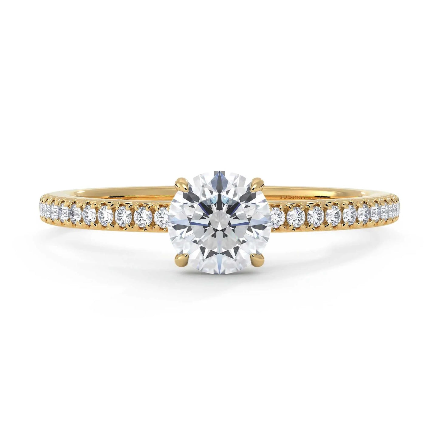 Suokko Timanttikorut -timanttisormus keltakultaa, jossa istutettuna 25 timanttia. Tuotekoodi KR19039BR50