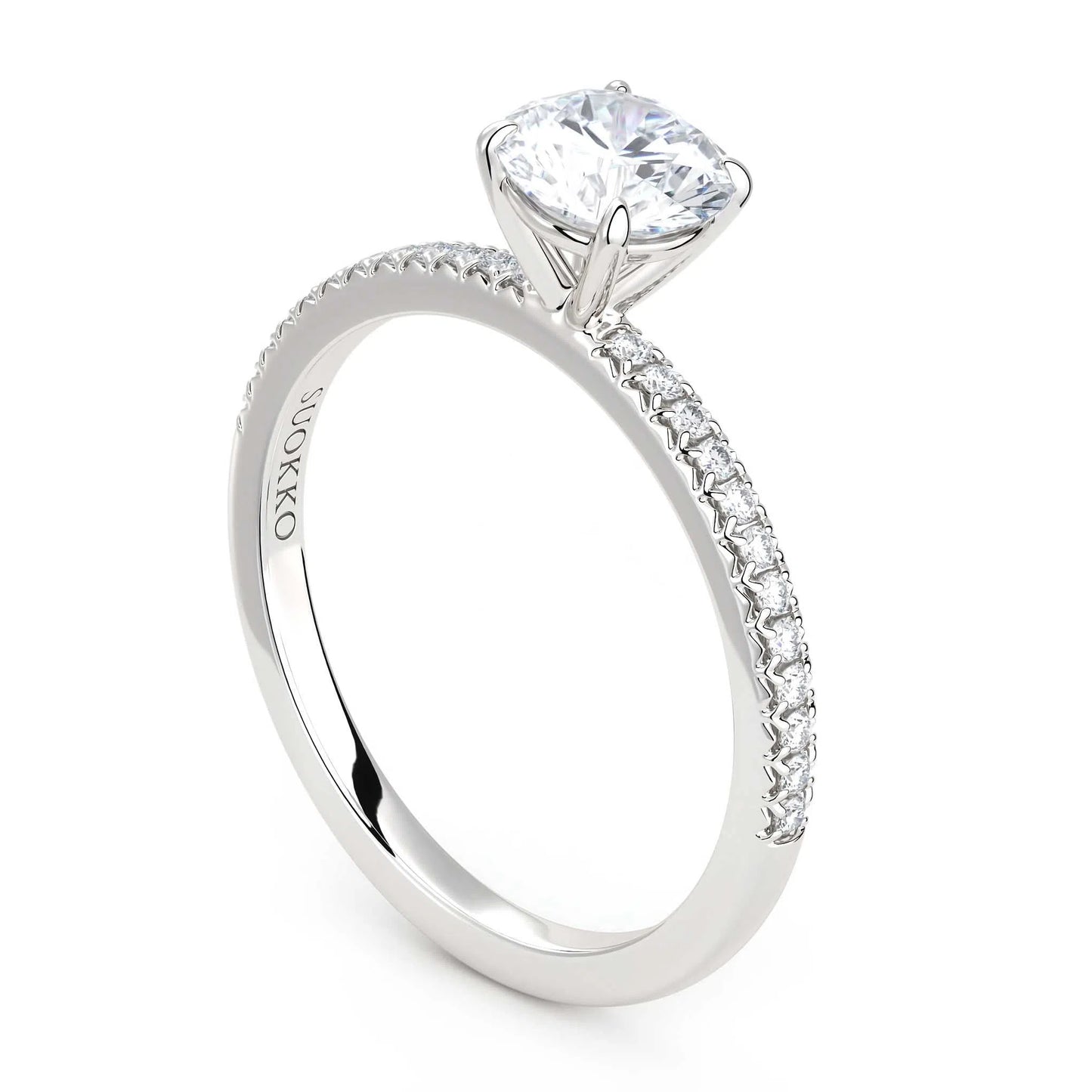 Suokko Timanttikorut -timanttisormus valkokultaa, jossa istutettuna 25 timanttia. Tuotekoodi KR19039BR75