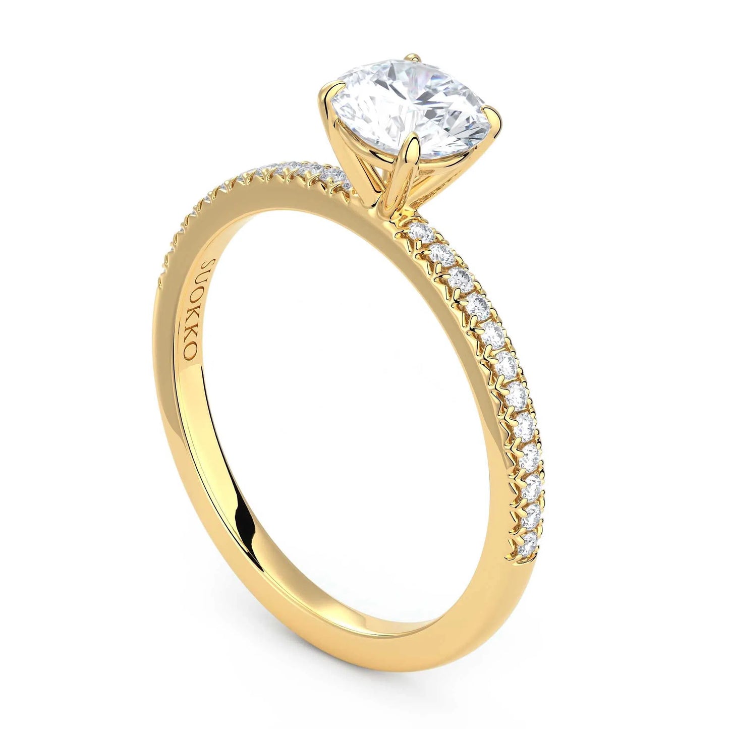 Suokko Timanttikorut -timanttisormus keltakultaa, jossa istutettuna 25 timanttia. Tuotekoodi KR19039BR75