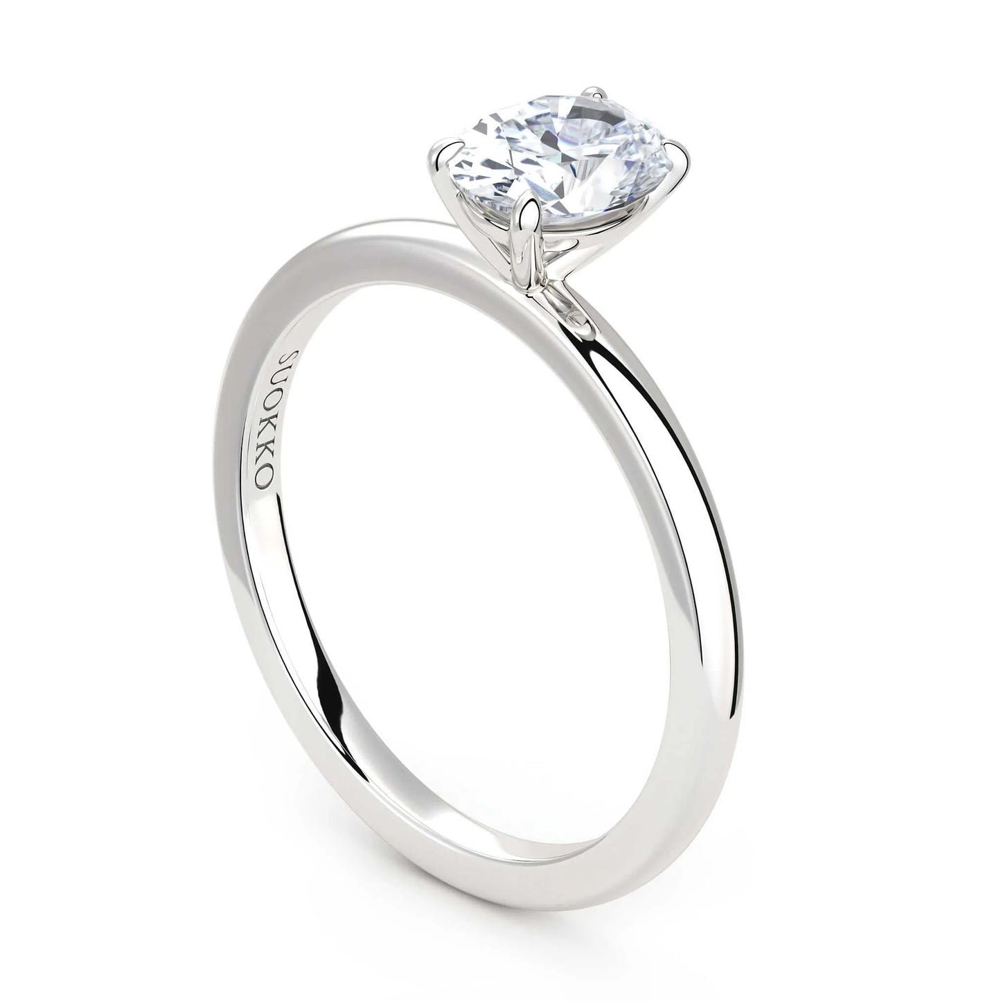 Suokko Timanttikorut -timanttisormus valkokultaa, jossa istutettuna yksi timantti. Tuotekoodi KR19041OV100