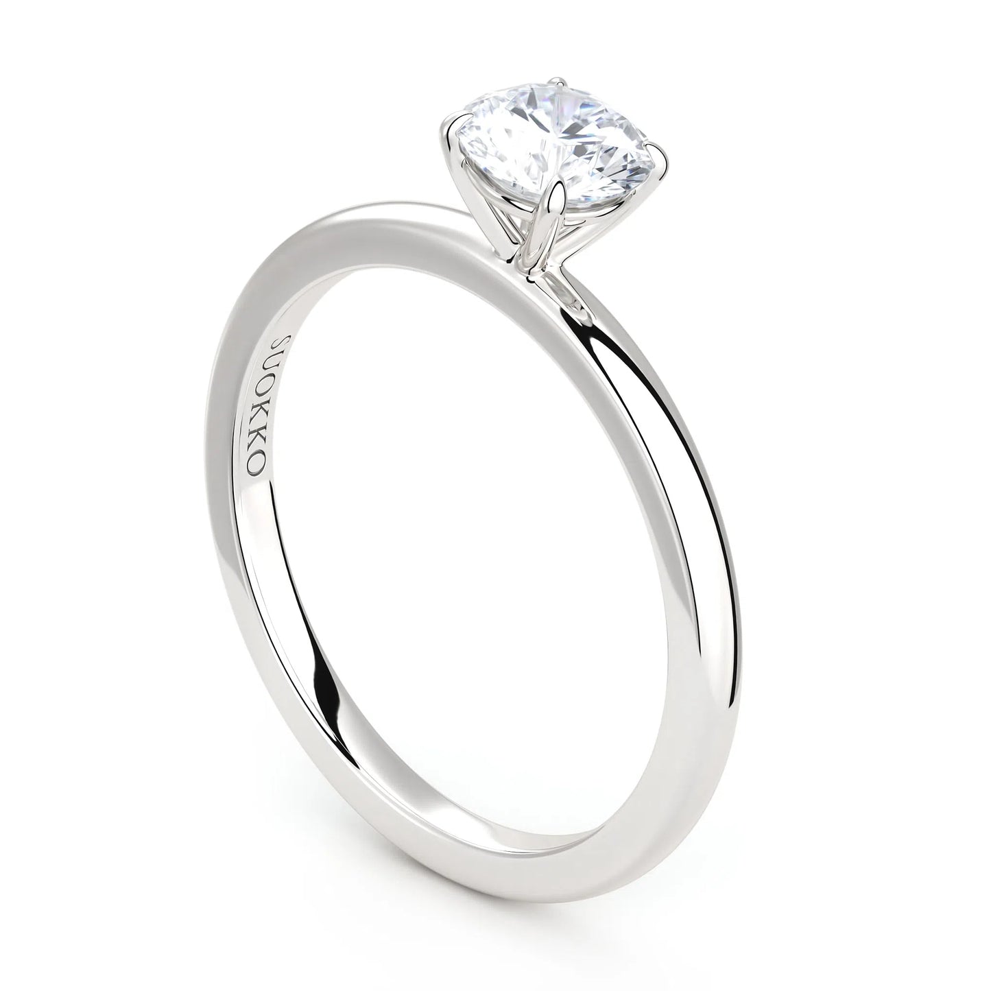 Suokko Timanttikorut -timanttisormus valkokultaa, jossa istutettuna yksi timantti. Tuotekoodi KR19042BR50