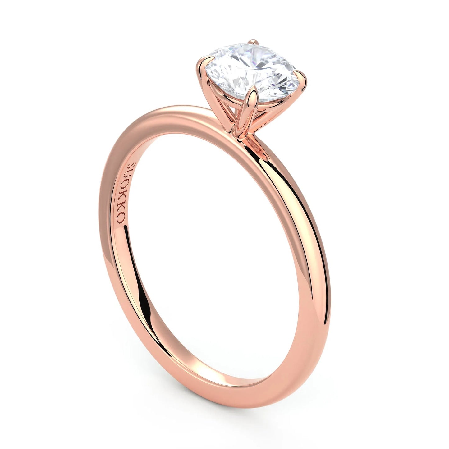 Suokko Timanttikorut -timanttisormus rosakultaa, jossa istutettuna yksi timantti. Tuotekoodi KR19042BR75