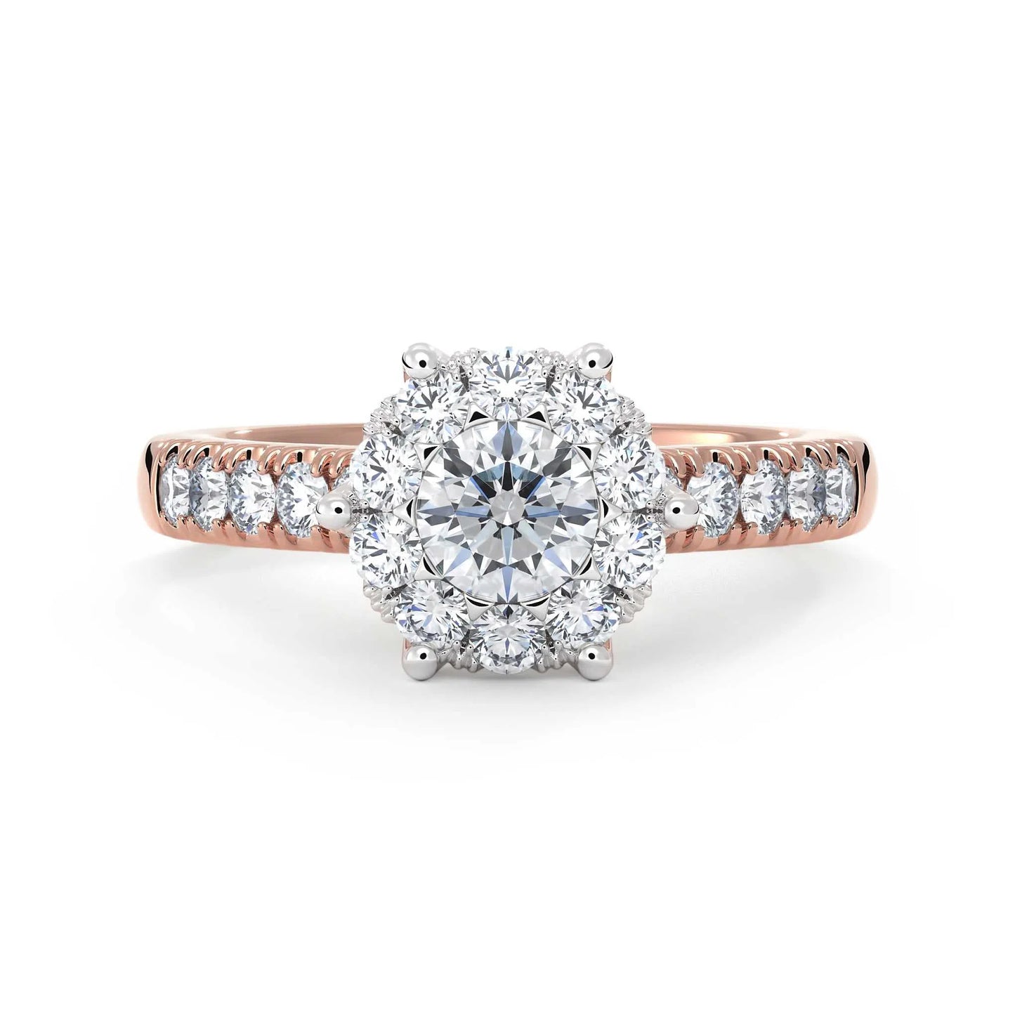 Suokko Timanttikorut -timanttisormus rosakultaa, jossa istutettuna 21 timanttia. Tuotekoodi KR19106