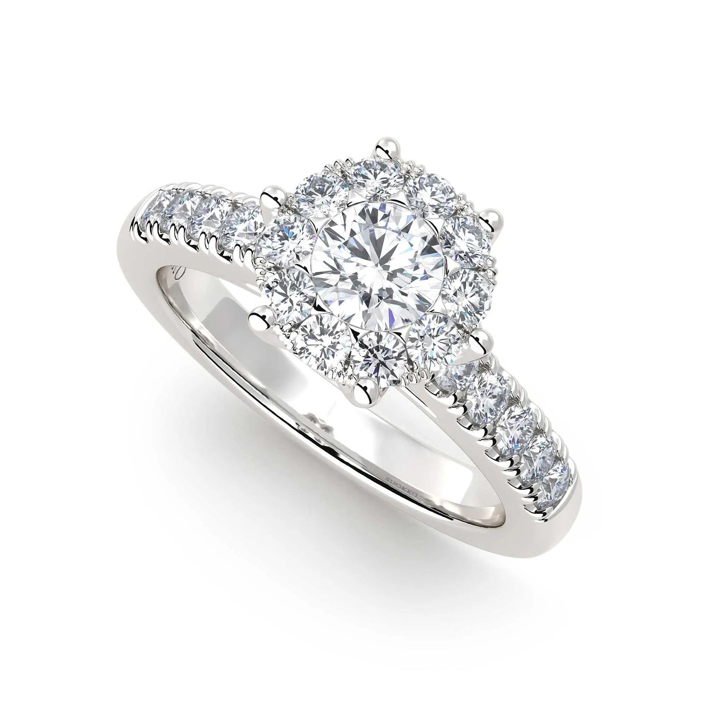 Suokko Timanttikorut -timanttisormus valkokultaa, jossa istutettuna 21 timanttia. Tuotekoodi KR19106