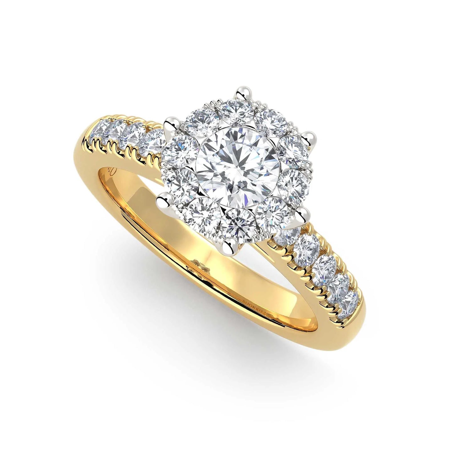 Suokko Timanttikorut -timanttisormus keltakultaa, jossa istutettuna 21 timanttia. Tuotekoodi KR19106