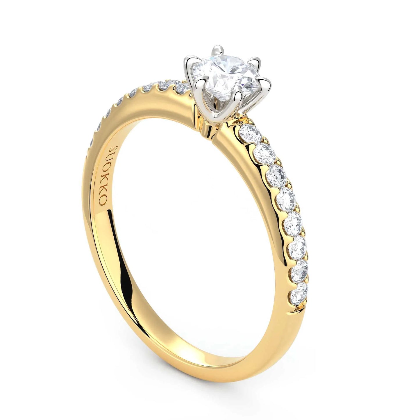 Suokko Timanttikorut -timanttisormus keltakultaa, jossa istutettuna 17 timanttia. Tuotekoodi KR19389BR30