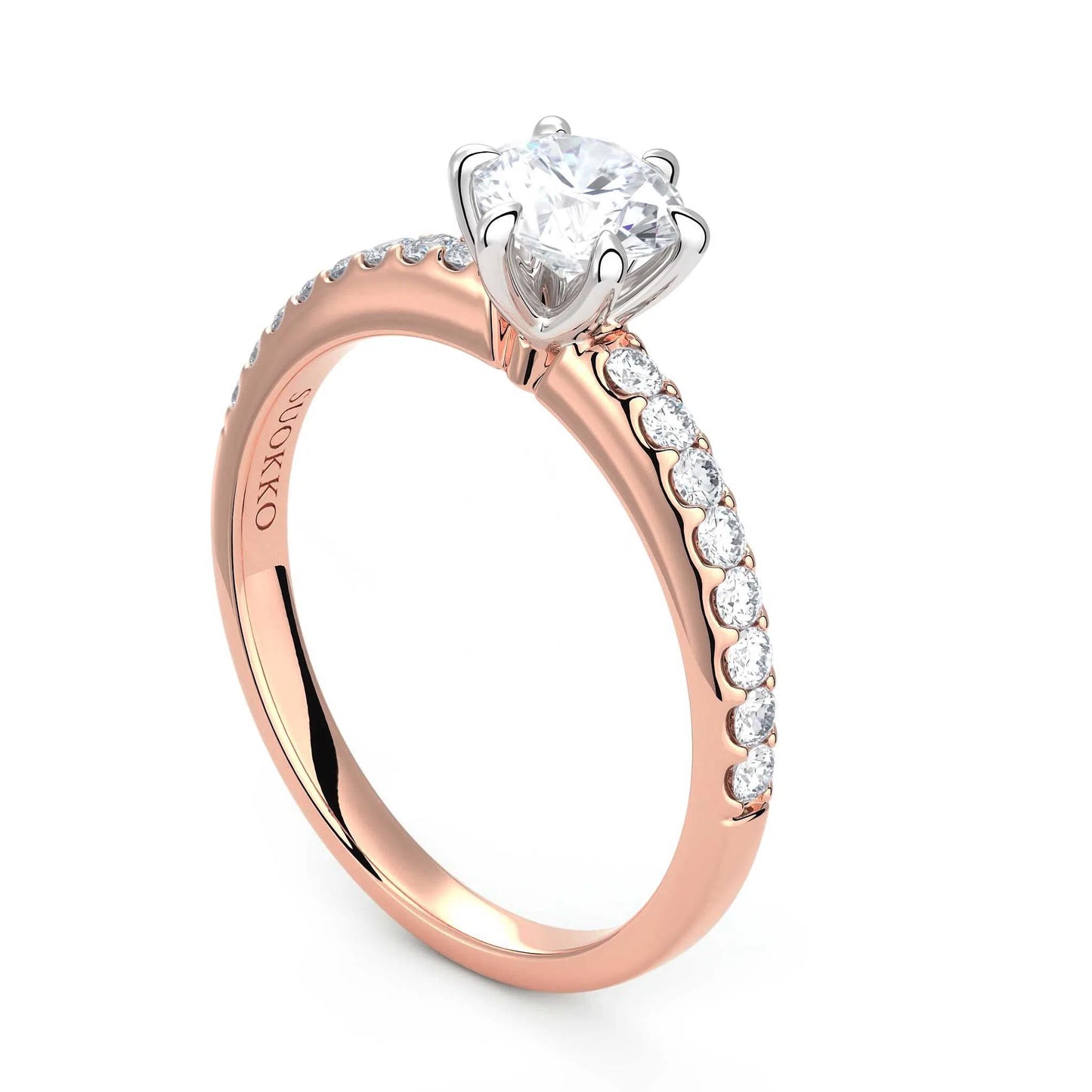 Suokko Timanttikorut -timanttisormus rosakultaa, jossa istutettuna 17 timanttia. Tuotekoodi KR19389BR50