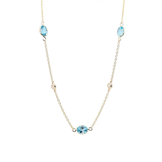 Jalokivikaulakoru | 14 ka keltakulta | Timantit ja siniset topaasit | Suokko Jalokivikorut | 44771-BTS3