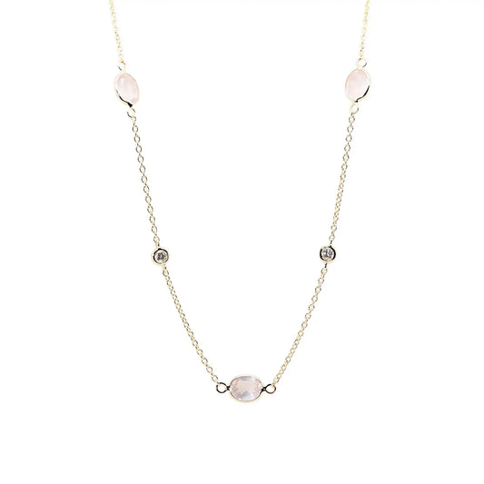 Jalokivikaulakoru | 14 ka keltakulta | Timantit ja ruusukvartsit | Suokko Jalokivikorut | 44771-QR3