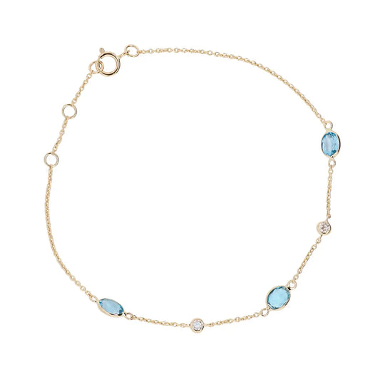 Jalokivirannekoru | 14 ka keltakulta | Timantit ja siniset topaasit | Suokko Jalokivikorut | 55924-BS11