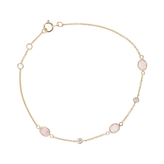 Jalokivirannekoru | 14 ka keltakulta | Timantit ja ruusukvartsit | Suokko Jalokivikorut | 55924-QR11