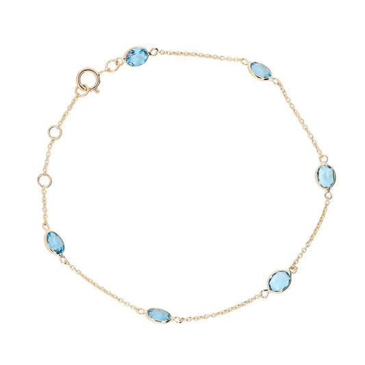 Jalokivirannekoru | 14 ka keltakulta | Siniset topaasit | Suokko Jalokivikorut | 55931-BS11