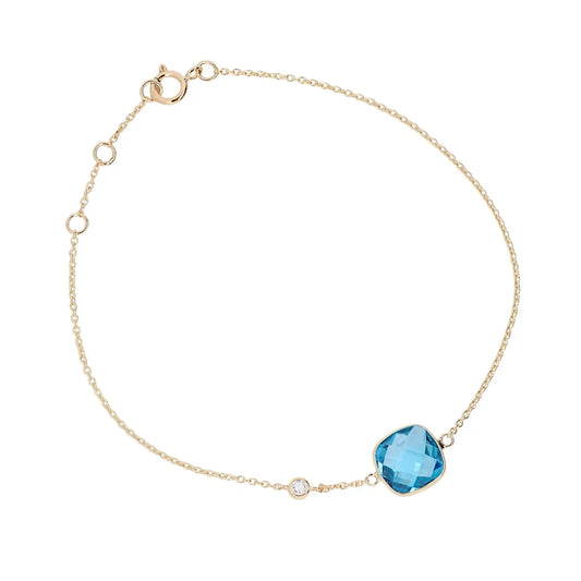 Jalokivirannekoru | 14 ka keltakulta | Timantti ja sininen topaasi | Suokko Jalokivikorut | 55938-BTS5