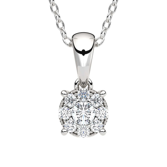 Suokko Timanttikorut -riipus valkokultaa, jossa istutettuna 9 timanttia. Tuotekoodi KP04868DM75