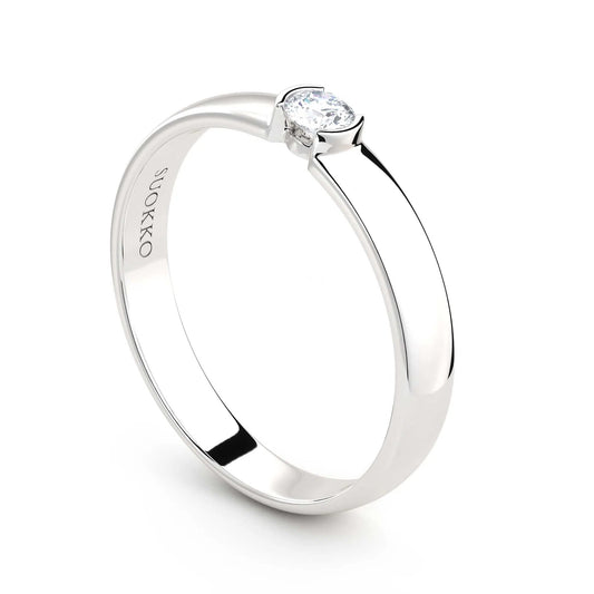 Suokko Timanttikorut -timanttisormus valkokultaa, jossa istutettuna yksi timantti. Tuotekoodi KR09149BR10