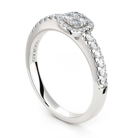 Suokko Timanttikorut -timanttisormus valkokultaa, jossa istutettuna 32 timanttia. Tuotekoodi KR11624A4