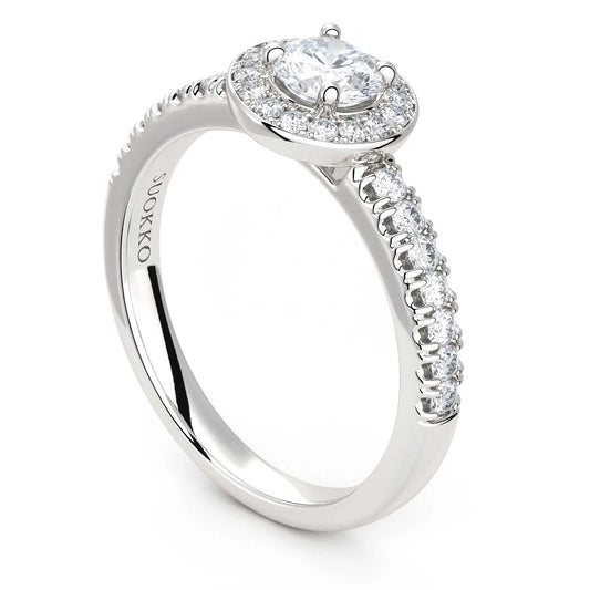 Suokko Timanttikorut -timanttisormus valkokultaa, jossa istutettuna 31 timanttia. Tuotekoodi KR14440BR40